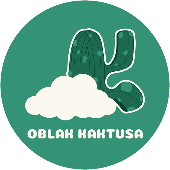 Kružni logo Oblaka Kaktusa na zelenoj pozadini